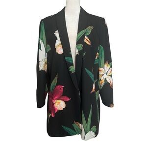 Chico's Black Floral Blazer Size 6 (0.5) New With Tags Ruched 3/4 Sleeve